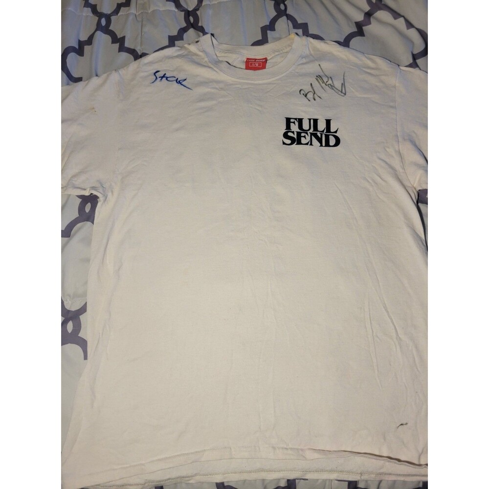 Full Send NELK Autographed White Graphic T-Shirt Adult Large L Signed Tee